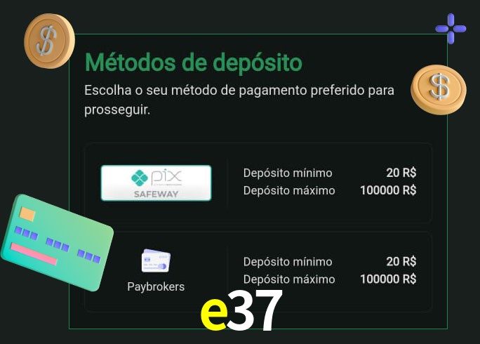 O cassino e37 oferece uma grande variedade de métodos de pagamento